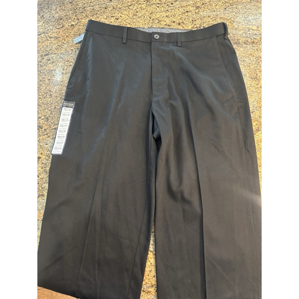 NWT Haggar Mens Premium No Iron Khaki Classic Fit Flat Front Pants Black 36x34